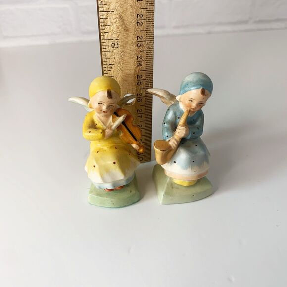 Vtg Angel Musicians Figurines Germany Saxophone Horn Violin Set of 2 Instruments - Picture 7 of 7